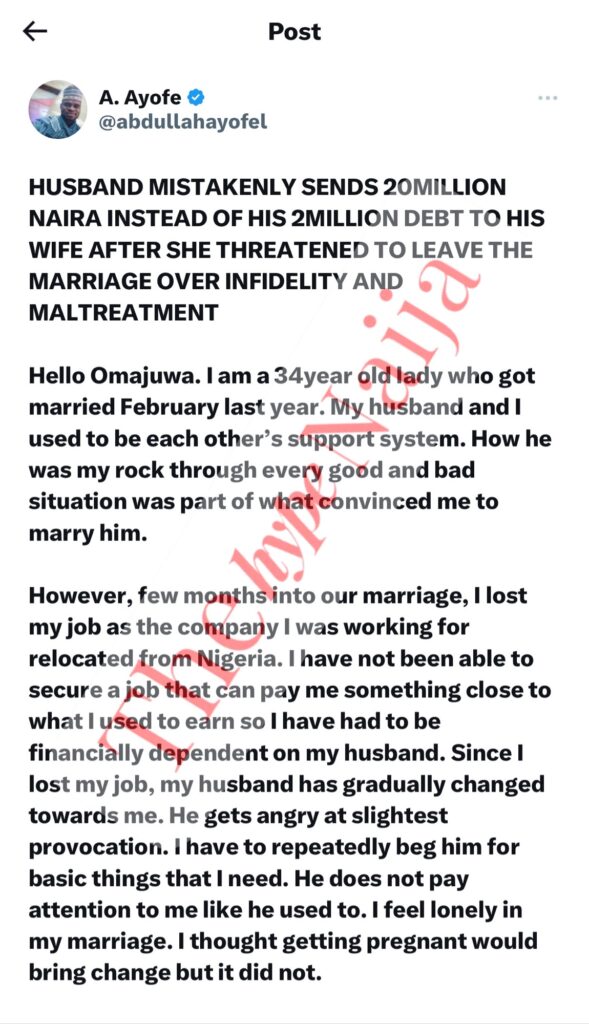 "Marital Turmoil to Financial Windfall: Woman Contemplates Future After Husband's 20 Million Naira Mistake"