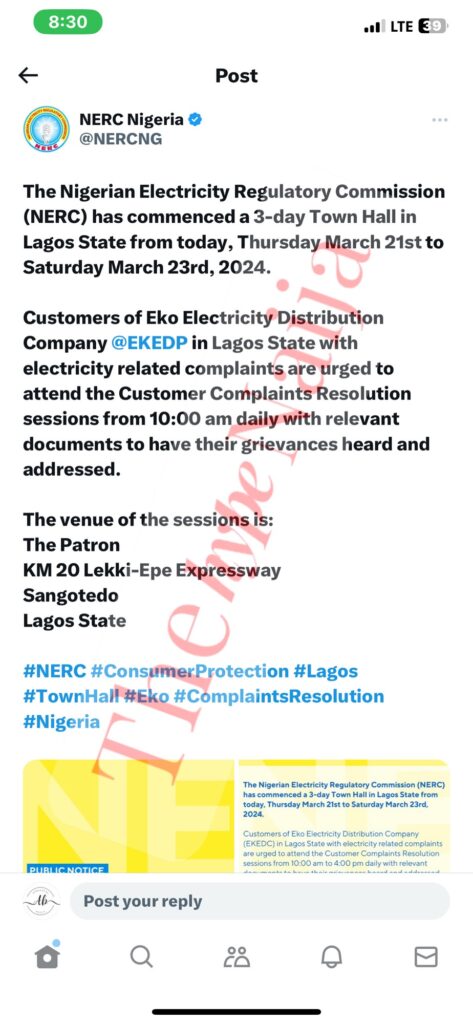 “NERC Initiates 3-Day Town Hall in Lagos for Electricity Complaints Resolution”