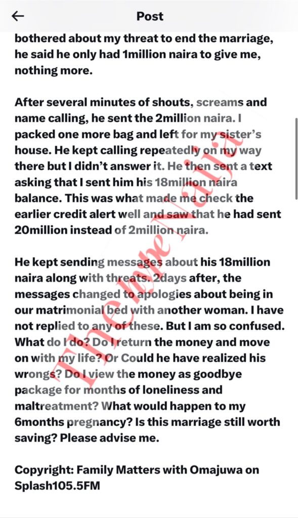 "Marital Turmoil to Financial Windfall: Woman Contemplates Future After Husband's 20 Million Naira Mistake"