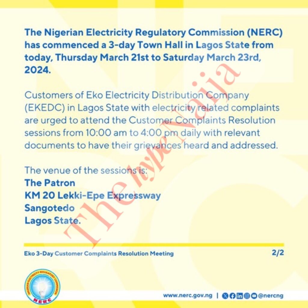 “NERC Initiates 3-Day Town Hall in Lagos for Electricity Complaints Resolution”