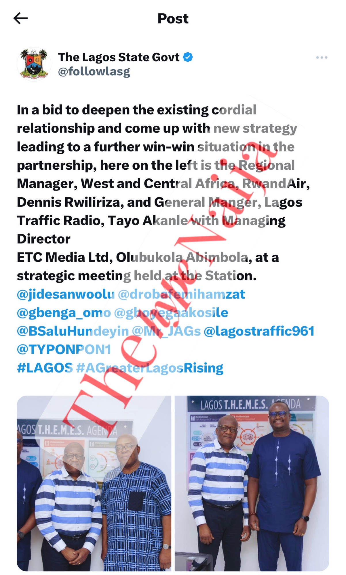 RwandAir and Lagos Traffic Radio Forge Stronger Ties in Strategic Meeting