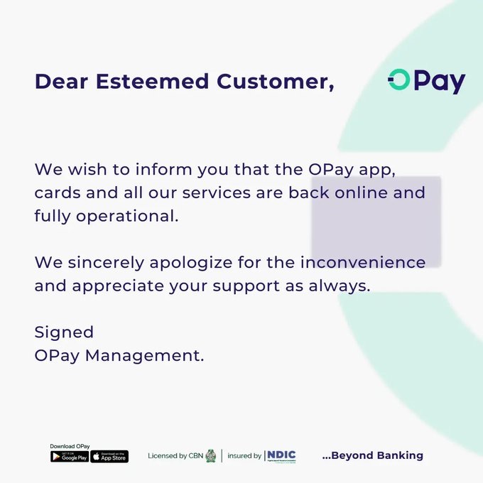 You Can Continue Banking Now, OPay is Back and Better