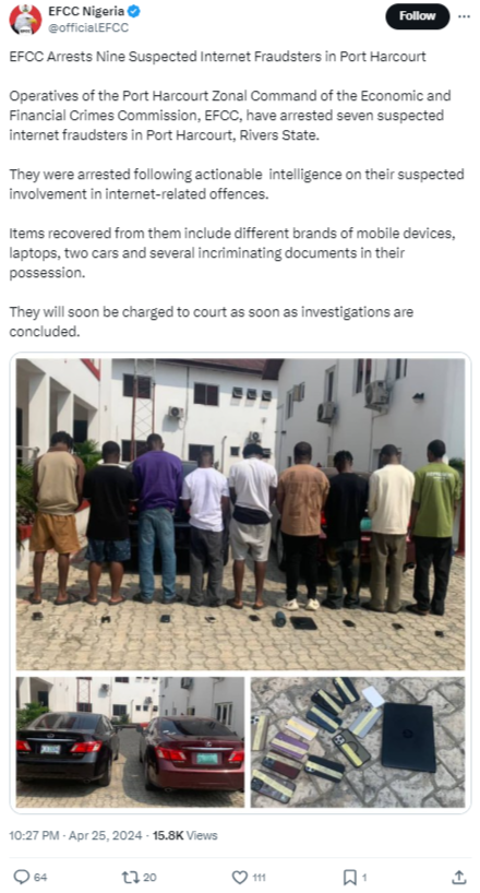 EFCC Intensifies Crackdown on Cyber Extortion in Port Harcourt