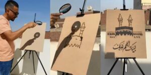 Scorching Creativity: Egyptian Artist Burns Image of Mecca into Wood Using Sun's Heat