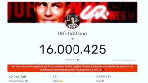 Ronaldo's YouTube Channel Hits 16 Million Subscribers