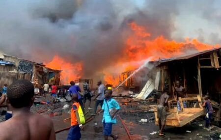 Devastating Fire Engulfs Oko Baba Plank Market in Lagos