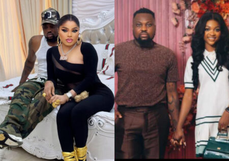 Bobrisky Gushes Over Egungun's Wife as He Hosts Couple at His Mansion