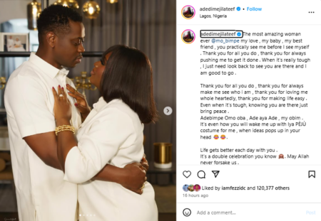 Lateef Adedimeji Marks Three Years of Marriage with Heartfelt Tributes