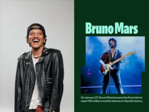 Bruno Mars Hits Historic 150 Million Monthly Listeners on Spotify